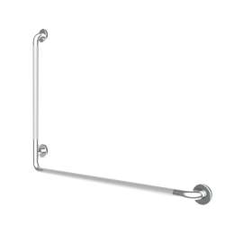 30 in. x 40 in. Right L-Shaped Peened Grab Bar with Flange in Chrome