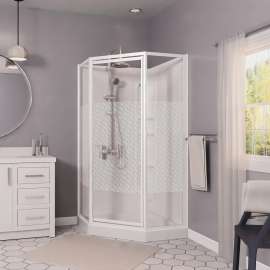 Himalaya 38 x 38 Polystyrene Center Drain Shower Kit in White with Design 47 glass in White