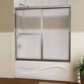 Mika 54 - 59 1/2 x 55 1/2 in Sliding Tub Door for Alcove Installation with Hammer glass in Mat Silver