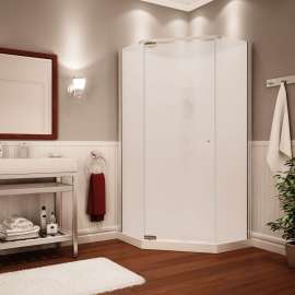 Begonia Pebble 36 x 36 Polystyrene Center Drain Shower Kit in White with Pebble glass in Chrome