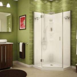 Papaya 36 x 36 Polystyrene Center Drain Shower Kit in White with Clear glass in Chrome