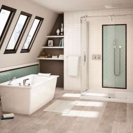 Optik 6032 F Acrylic Freestanding End Drain Bathtub in White with White Skirt