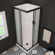 Mediterranean III 32 x 32 Polystyrene Center Drain Shower Kit in White with Mistelite glass in Matte Black