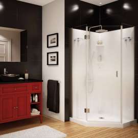 Daylight 36 x 36 Polystyrene Center Drain Shower Kit in White with Blur glass in Chrome