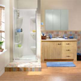 Square Base 42 3 in. 42 x 42 Acrylic Alcove Shower Base with Center Drain in White