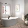 Ella Sleek 66 x 36 Acrylic Freestanding Center Drain Bathtub in White with Sterling Silver Skirt