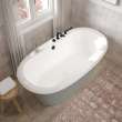 Ella Sleek 66 x 36 Acrylic Freestanding Center Drain Bathtub in White with Sterling Silver Skirt