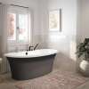 Ella Sleek 66 x 36 Acrylic Freestanding Center Drain Bathtub in White with Thunder Grey Skirt