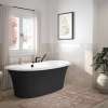Ella Sleek 66 x 36 Acrylic Freestanding Center Drain Bathtub in White with Black Skirt