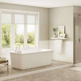Lounge 6434 Acrylic Freestanding End Drain Bathtub in White with White Skirt