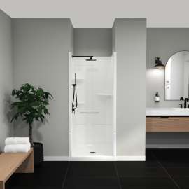 Camelia SH-3636 Acrylic Alcove Center Drain No Seat Two-Piece Shower in White