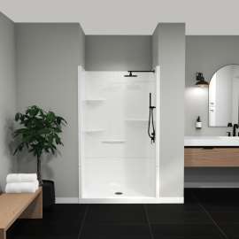 Camelia SH-4834 Acrylic Alcove Center Drain No Seat Two-Piece Shower in White