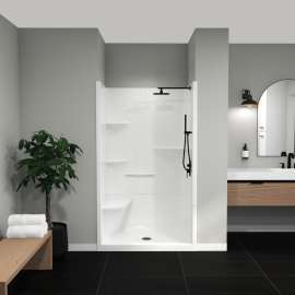 Camelia SH-4834 Acrylic Alcove Center Drain Left Molded Seat Two-Piece Shower in White