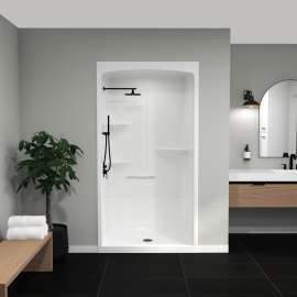 Camelia SHR-4834 Acrylic Alcove Center Drain No Seat One-Piece Shower in White