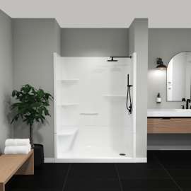 Camelia SH-6034 Acrylic Alcove Right-Hand Drain Left Molded Seat Two-Piece Shower in White