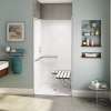 OPS-3636 - L-shaped Grab Bar and Seat AcrylX Alcove Center Drain One-Piece Shower in White