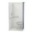 OPS-3636 - L-shaped Grab Bar and Seat AcrylX Alcove Center Drain One-Piece Shower in White