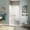 OPS-3636 - L-Shaped and Vertical Grab Bar and Seat AcrylX Alcove Center Drain One-Piece Shower in White