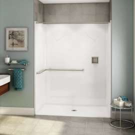 OPS-6030 - ADA L-Bar AcrylX Alcove Center Drain One-Piece Shower in White