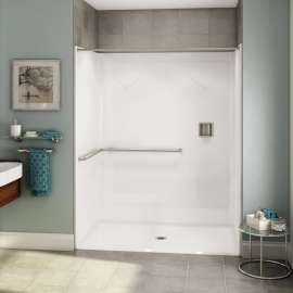 OPS-6036 - ADA L-Bar AcrylX Alcove Center Drain One-Piece Shower in White