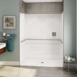 OPS-6036 - ADA U-Bar AcrylX Alcove Center Drain One-Piece Shower in White