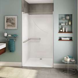 OPS-4248 - California Title 24 Grab Bar AcrylX Alcove Center Drain One-Piece Shower in White