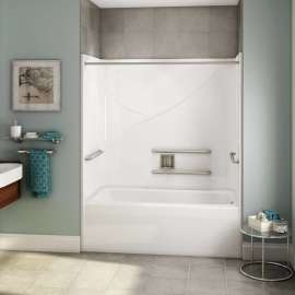 OPTS-6032 - ADA Grab Bars AcrylX Alcove Left-Hand Drain One-Piece Tub Shower in White