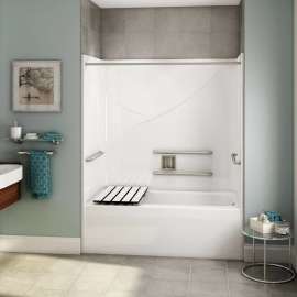 OPTS-6032 - ADA Grab Bars and Seat AcrylX Alcove Left-Hand Drain One-Piece Tub Shower in White