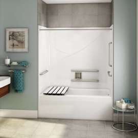 OPTS-6032 - ANSI Grab Bars and Seat AcrylX Alcove Left-Hand Drain One-Piece Tub Shower in White