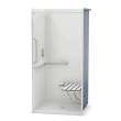 OPS-3636-RS - L-Shaped and Vertical Grab Bar and Seat AcrylX Alcove Center Drain One-Piece Shower in White