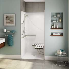 OPS-3636-RS - Complete Accessibility Package with Vertical Bar AcrylX Alcove Center Drain One-Piece Shower in White
