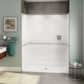 OPS-6030-RS - ADA U-Bar AcrylX Alcove Center Drain One-Piece Shower in White
