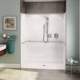 OPS-6030-RS ADA Compliant (without Seat) AcrylX Alcove Center Drain One-Piece Shower in White