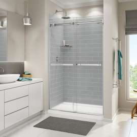 Distinct 48 48 x 32 Acrylic Alcove or Corner Shower Base with Back Center Drain in White