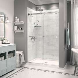 Zone Square Base 48 x 32 Acrylic Alcove or Corner Shower Base with Center Drain in White
