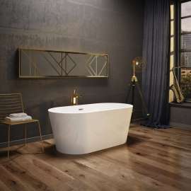 Louie 5829 Acrylic Freestanding Center Drain Bathtub in White with White Skirt