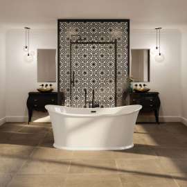 Elina 66 x 34 Acrylic Freestanding Center Drain Bathtub in White with White Skirt