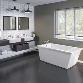 Elinor 60 x 32 AcrylX Freestanding End Drain Bathtub in White with White Skirt