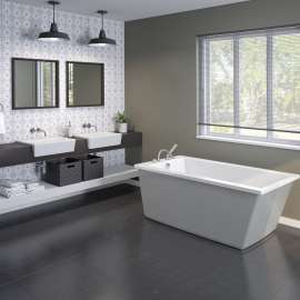 Elinor 6032 AcrylX Freestanding End Drain Bathtub in White with Sterling Silver Skirt