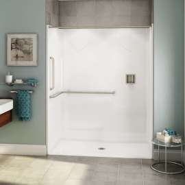 OPS-6030-RS - ANSI Grab Bar AcrylX Alcove Center Drain One-Piece Shower in White