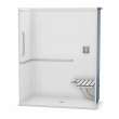 OPS-6030-RS - ANSI Grab Bar and seat AcrylX Alcove Center Drain One-Piece Shower in White