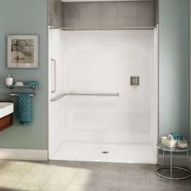 OPS-6036 - ANSI Grab Bar AcrylX Alcove Center Drain One-Piece Shower in White
