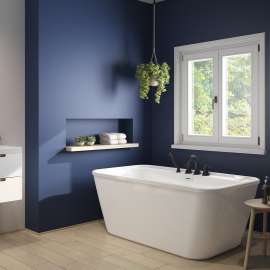 Kai 58 x 32 AcrylX Freestanding Center Drain Bathtub in White with White Skirt