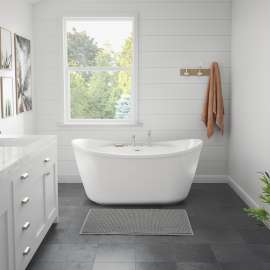 Suna 58 x 32 AcrylX Freestanding Center Drain Bathtub in White with White Skirt
