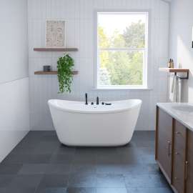 Sonoma 58 x 32 AcrylX Freestanding Center Drain Bathtub in White with White Skirt