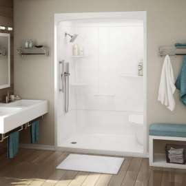 Allia SHR-6034 Acrylic Alcove Right-Hand Drain Left Molded Seat Three-Piece Shower in White