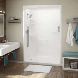 Allia SHR-6034 Acrylic Alcove Center Drain Left and Right Molded Seat One-Piece Shower in White