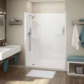 Allia SH-6034 Acrylic Alcove Right-Hand Drain Left Molded Seat One-Piece Shower in White
