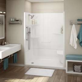 Allia SH-6034 Acrylic Alcove Right-Hand Drain Left Molded Seat Two-Piece Shower in White