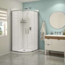 Kassia 38 x 38 Acrylic Center Drain Shower Kit in White with Clear glass in Chrome